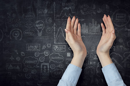 Female open hands for product.の写真素材