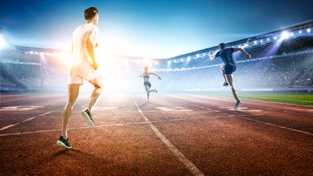 Man in sportwear running . Mixed mediaの写真素材