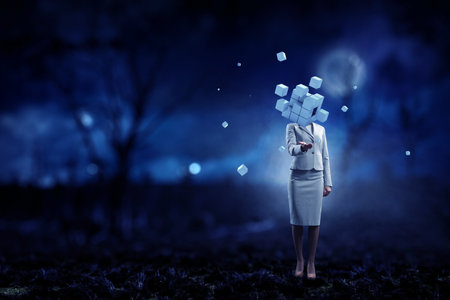 Woman wearing virtual reality gogglesの写真素材