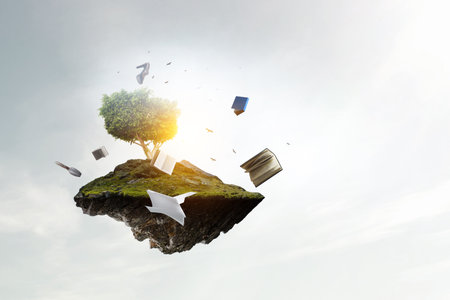 Image of tree and flying booksの写真素材