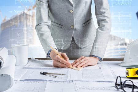 Architecture drawing project. Mixed mediaの写真素材