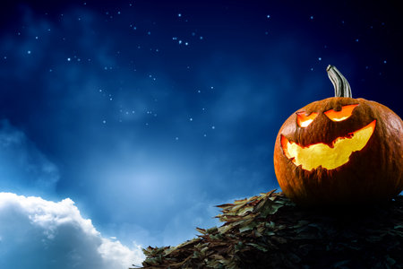 Halloween design with pumpkins. Mixed mediaの写真素材