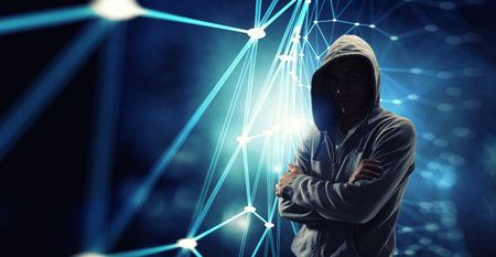 Cyber security concept. Mixed mediaの写真素材