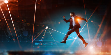 Portrait of energetic businessman runningの写真素材