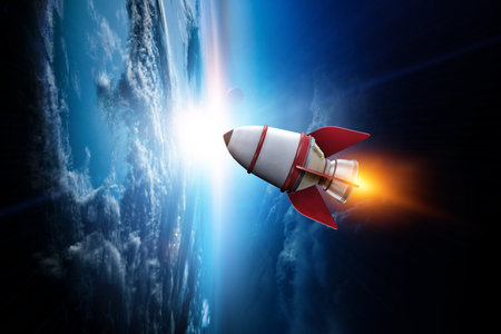 Rocket space ship. Mixed media contentの写真素材