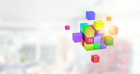 Floating shiny cube network. Mixed media contentの写真素材