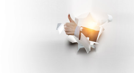 Gesture of OK symbol. Mixed media contentの写真素材