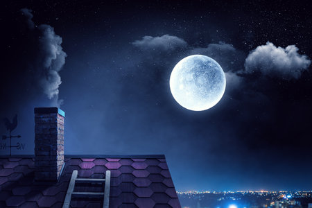 Spooky night image. Mixed media contentの写真素材