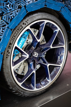 Part Of LEGO Bugatti Chiron. Brakes. Moscow. Gorky Park 2019. July 31のeditorial素材