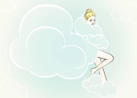 Illustration of girl in cloud bathrobeのイラスト素材