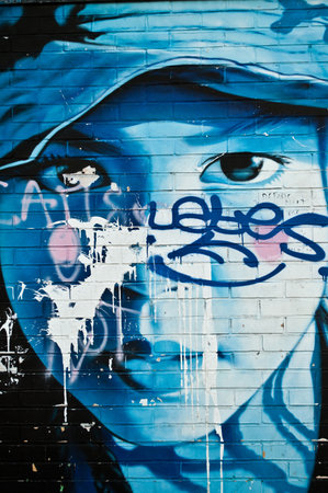 urban art  street in Paris- young man のeditorial素材