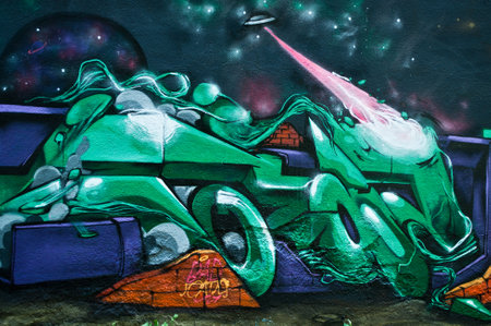 Mulhouse - France - 2 August 2014 - urban art - abstractのeditorial素材