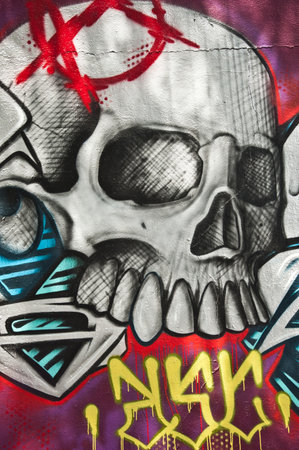 urban art  street in Paris- death faceのeditorial素材