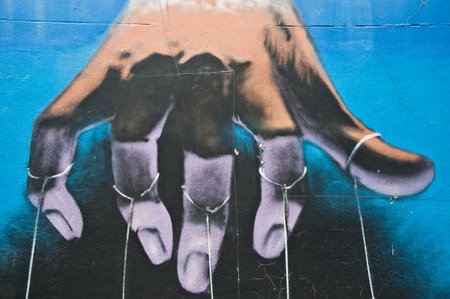 urban Art street in paris - handのeditorial素材