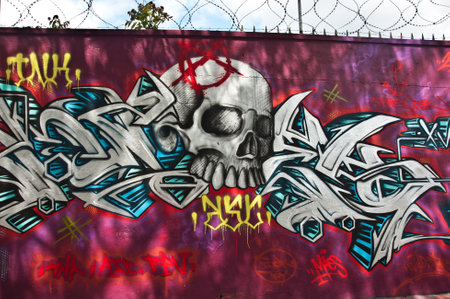 urban art  street in Paris- death faceのeditorial素材