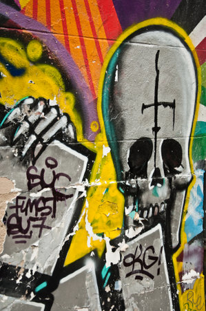 urban art  street in Paris- death faceのeditorial素材