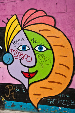 urban art  street in Paris- faceのeditorial素材