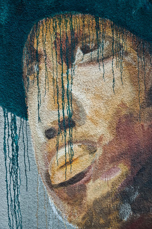 urban art  street in Paris- man faceのeditorial素材