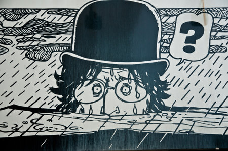 urban art  street in Paris- face with hatのeditorial素材