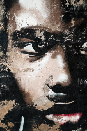 urban art  street in Paris- man faceのeditorial素材