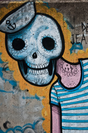 urban art  street in Paris- dead faceのeditorial素材