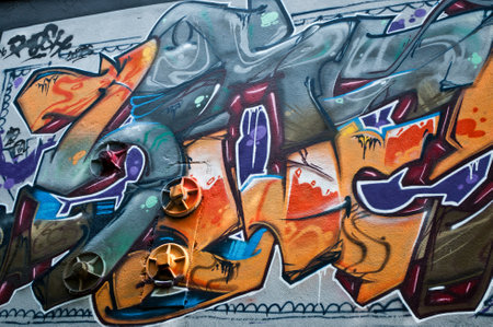 Mulhouse - France - 17 August 2014 - Urban Art - abstract graffitiのeditorial素材