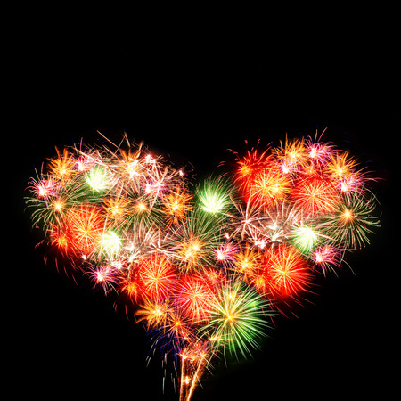 Heart with different fireworks collageの写真素材