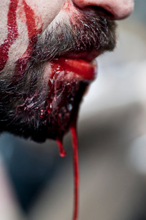 Paris, France - November 16, 2010: People dressed as a zombie parades on a street during a zombie walk in Paris.のeditorial素材