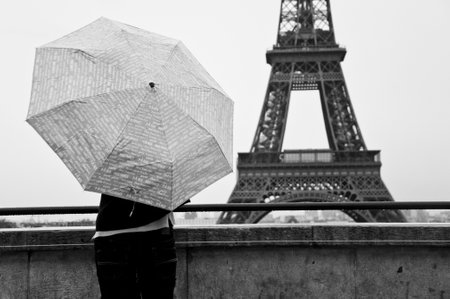 Paris - France - 24 January 2012 - Trocadero square of a rainy day with Eiffel tower backgroundのeditorial素材