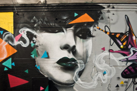 MULHOUSE - France - 22 April 2015 - graffiti visageのeditorial素材