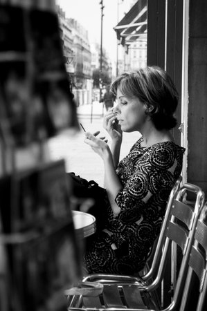 PARIS  France  26 August 2013  woman siting in terrace coffeeのeditorial素材