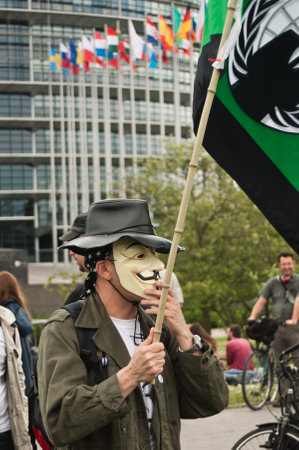 STRASBOURG  France  23 May 2015  people with banner during the demonstration against Monsanto and the transatlantique treated for the production of GMO in Europeのeditorial素材