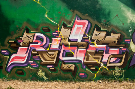 MULHOUSE  France  07 June 2015  abstract graffiti during the BOZAR  graffiti festival  quay of sinners in Mulhouseのeditorial素材