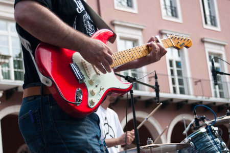 Mulhouse  France  14 june 2015  guitarist during the demonstration for peaceのeditorial素材