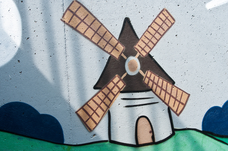 BOLLVILLER - France - 13 August 2015 - graffiti of windmillのeditorial素材