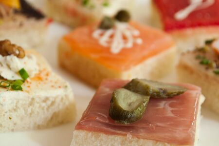 closeup group of mini toastsの写真素材