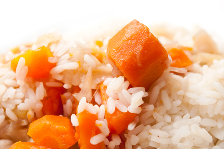 closeup of rice and carrotsの写真素材