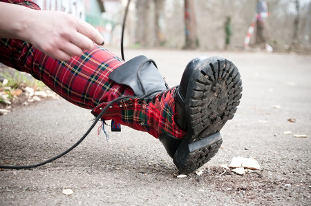 punk rock style boot in outdoorの写真素材