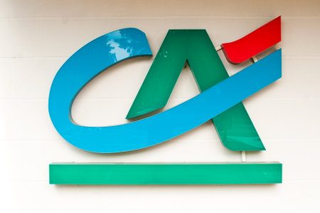 MULHOUSE - France 19 May 2016 - retail of the logo of the bank "credit agricole" french bank signageのeditorial素材