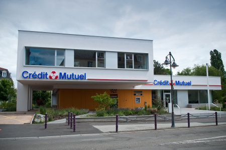 MULHOUSE - FRANCE - 19 May 2016 - "credit mutuel" french bank agency in Dornach quarter in Mulhouseのeditorial素材