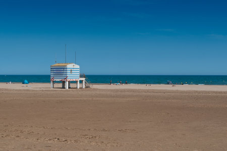 lifeguard station on the beach in Gruissan in Franceのeditorial素材