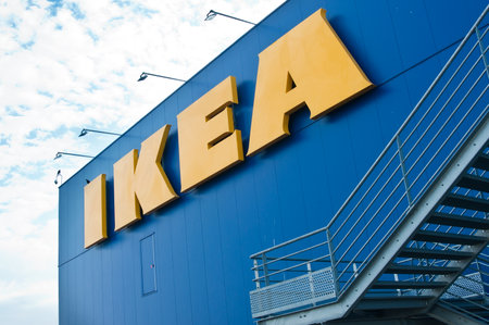 MULHOUSE - France 31 August 2016 - The Ikea logo  IKEA is the world's largest furniture retailer and sells ready to assemble furnitureのeditorial素材