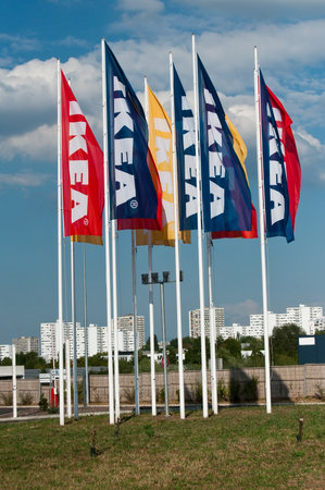 MULHOUSE - France 31 August 2016 - The Ikea flags -  IKEA is the world's largest furniture retailer and sells ready to assemble furnitureのeditorial素材