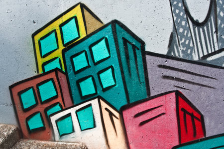 Bollviller - France - 12 August 2015 graffiti of  buildingのeditorial素材