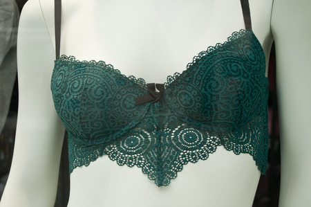 green bra in a women underwear shopping showroomの写真素材