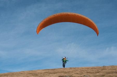 LE MARKSTEIN - France - 28 October 2016 - Paraglider takes off from the Treh runwayのeditorial素材