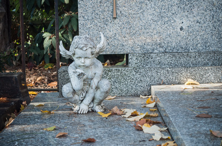 stoned angel in cemetery on a tomb