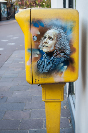 MULHOUSE - France - 3 November 2016 - graffiti of Leo Ferre  the french singer on mailbox by the...