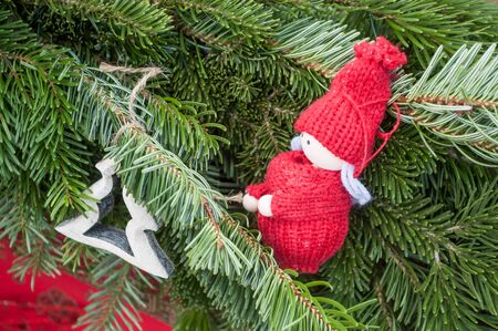 closeup of christmas decoration in the streetの写真素材