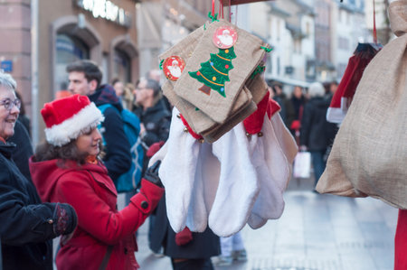 MULHOUSE - France 8 December 2016 - christmas hats in christmas marketのeditorial素材